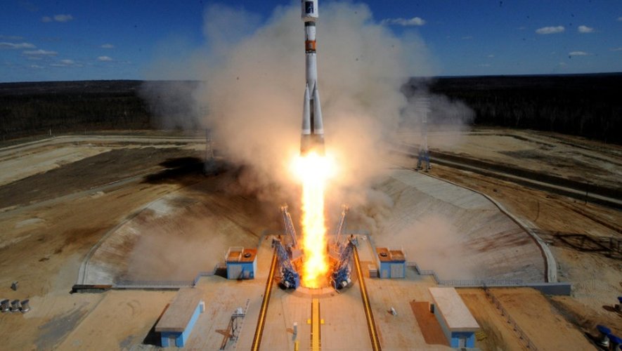 Décollage d'une fusée Soyouz le 28 avril 2016 depuis le nouveau cosmodrome Vostotchny près d'Uglegorsk en Russie
