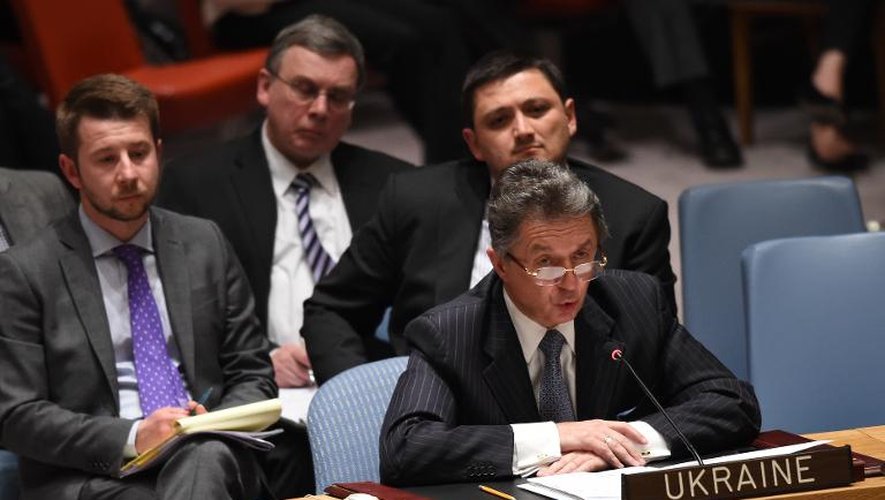 L'ambassadeur de l'Ukraine à l'Onu, Iouri Sergueiev, lors de la réunion d'urgence du Conseil de sécurité le 13 avril 2014 à New York