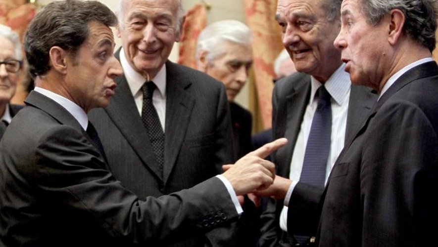 Nicolas Sarkozy, Valéry Giscard d'Estaing, Jacques Chirac et Jean-Louis Debré le 1er mars 2010 au Conseil constitutionnel à Paris