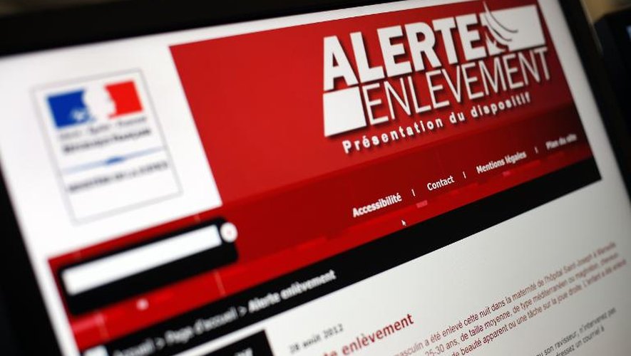 Photo prise le 28 août 2012 à Paris du site internet du ministère de la Justice présentant le dispositif "Alerte enlèvement"
