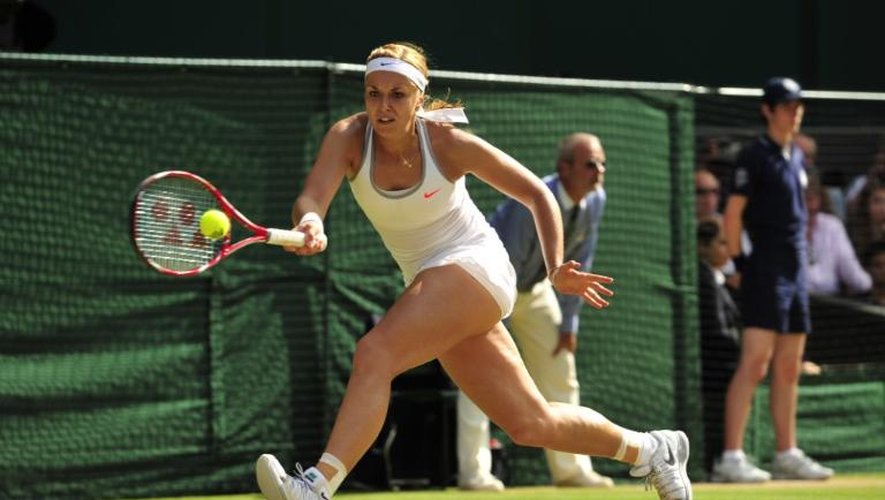 Sabine Lisicki au cours de sa demi-finale victorieuse contre Agnieszka Radwanska au tournoi de Wimbledon le 4 juillet 2013 à Londres