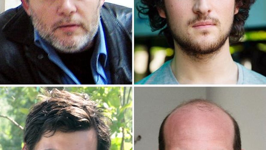 Les quatre journalistes français otages en Syrie, Edouard Elias, Didier François, Pierre Torres et Nicolas Hénin (de gauche à droite et de haut en bas)