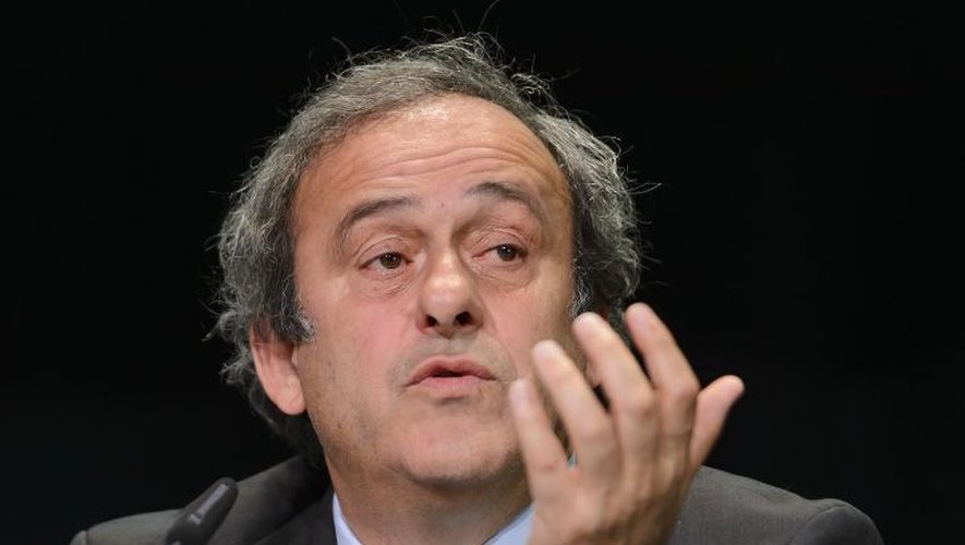 Le président de l'UEFA Michel Platini en conférence de presse avant le Congrès de la Fifa à Zurich, le 28 mai 2015