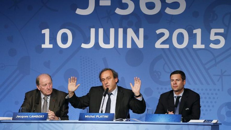 Michel Platini, lors du lancement de la billetterie pour l'EURO-2016, le 10 juin 2015 à Paris