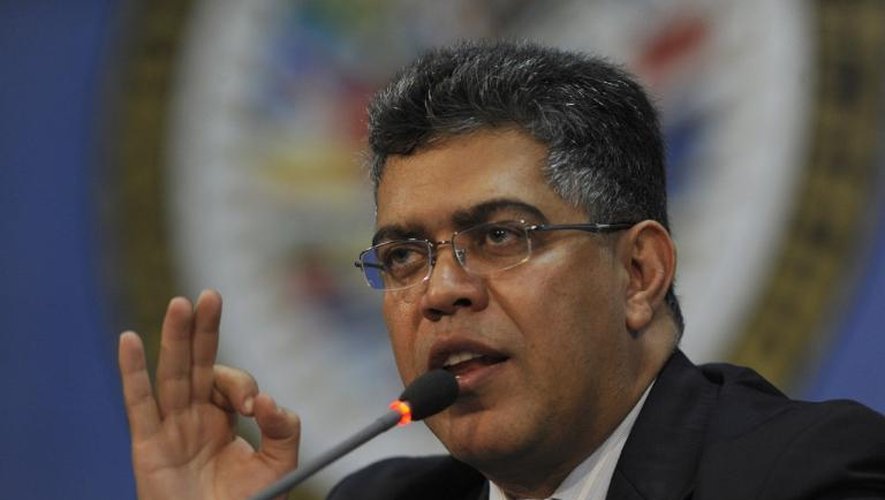 Le ministre vénézuélien des Affaires étrangères, Elias Jaua, en conférence de presse le 6 juin 2013 à Antigua Guatemala