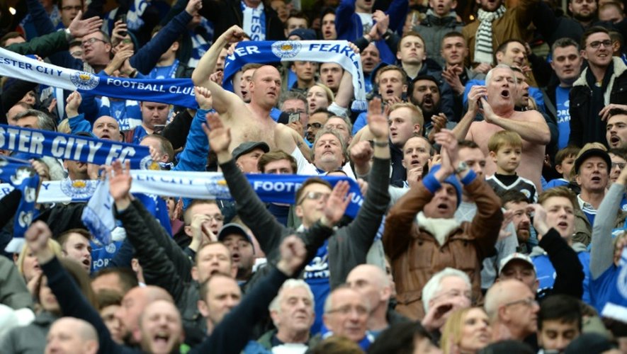 Les supporters de Leicester lors du match contre Manchester United, le 1er mai 2016 à Old Trafford