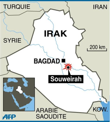 Carte de localisation d'un attentat à Souweirah qui a fait au moins 10 morts