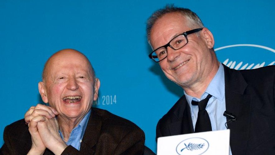 Le délégué général du festival de Cannes Thierry Fremeaux et le président Gilles Jacob lors d'une conférence de presse de présentation du 67e festival, le 17 avril 2014 à Paris