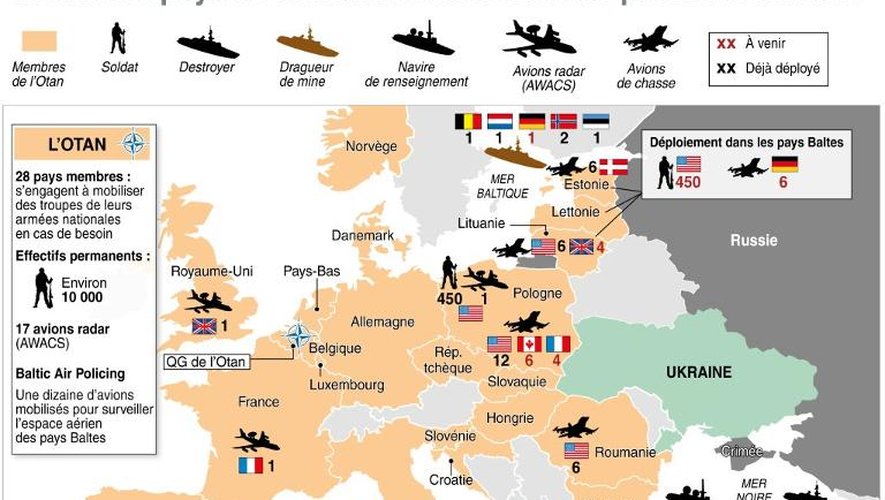 Carte localisant les forces mobilisées par les membres de l'OTAN