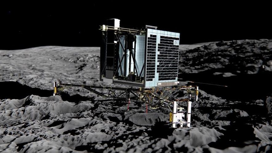 Image fournie par l'Agence Spatiale européenne le 20 décembre 2013, représentant le robot Philae sur la comète "Tchouri"