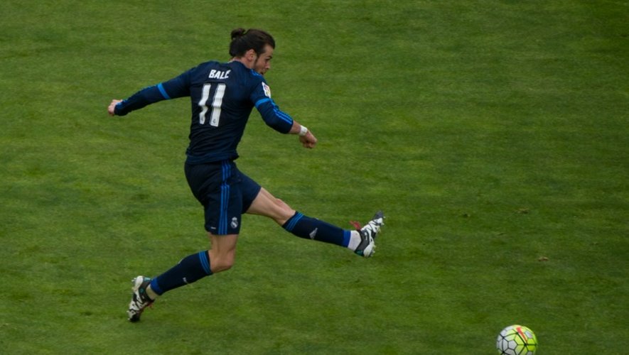 Gareth Bale marque lors du match Rayo Vallecano - Real, le 23 avril 2016 au stade Vallecas de Madrid