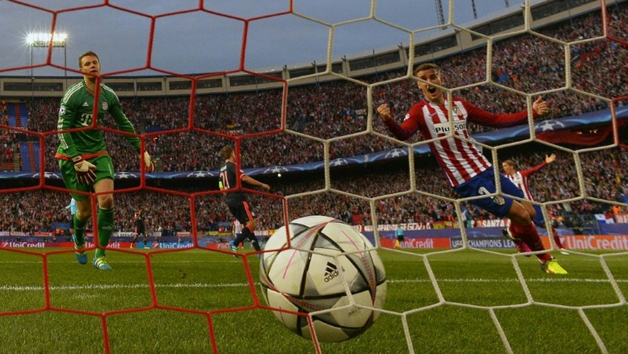 Antoine Griezmann célèbre le but madrilène face au Bayern Munich, le 27 avril 2016 au stade Vicente-Calderon