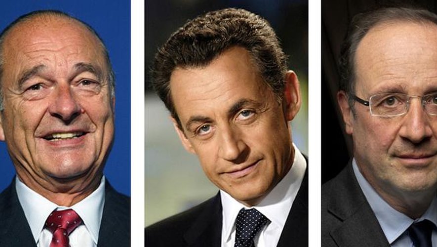 Montage de photos de Jacques Chirac, Nicolas Sarkozy et François Hollande