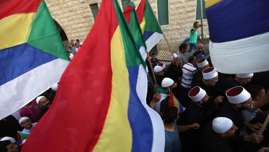Manifestation de druzes le 14 juin 2015 dans le village de Yarka, dans le nord d'Israël, pour dénoncer les tueries de membres de leur communauté en Syrie