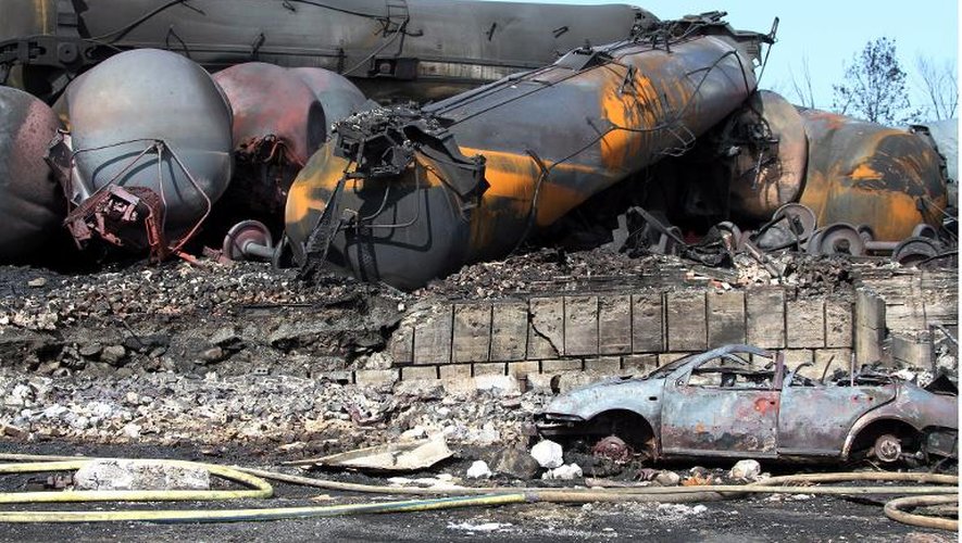 Vue dans Lac-Mégantic, dans le sud du Québec, après l'explosion d'un train transportant du pétrole le 8 juillet 2013