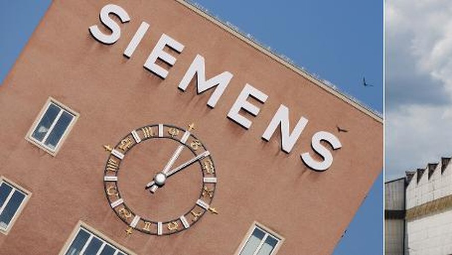 Photo montage du 27 avril 2014 montrant les logos de Siemens et d'Alstom