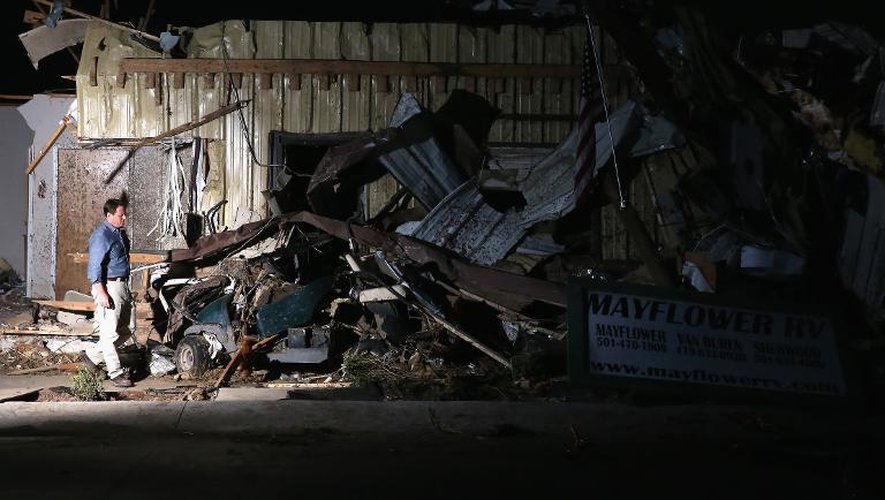 Bâtiment détruit à Mayflower, dans l'Arkansas, le 28 avril 2014 après le passage d'une tornade