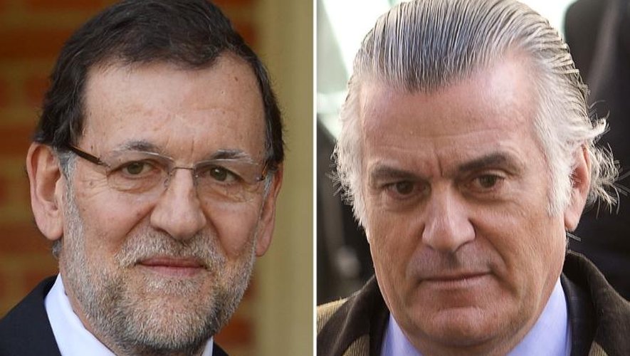 Montage photo combinant les portraits du Premier ministre espagnol Mariano Rajoy (g), le 16 avril 2013 à Madrid, et de l'ex-trésorier du Parti populaire Luis Barcenas, le 6 février 2013 à Madrid