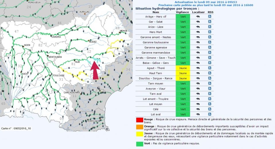 Alerte aux crues dans le Sud-Aveyron