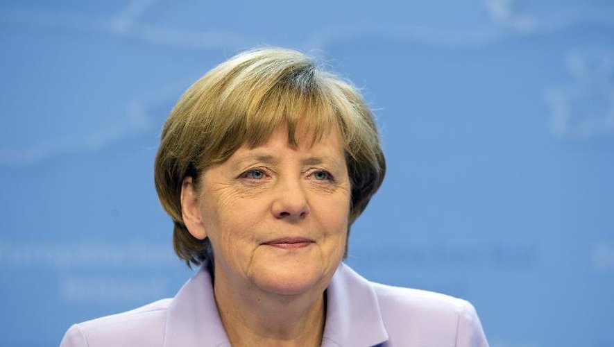 La chancelière allemande Angela Merkel lors d'une conférence de presse pendant le sommet européen à Bruxelles le 25 juin 2015