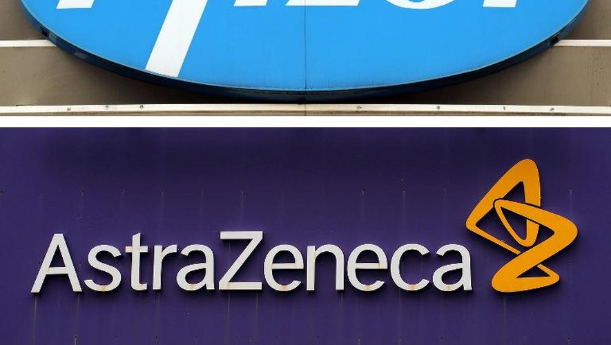 Montage photo avec les logos des groupes pharmaceutiques Pfizer et AstraZeneca