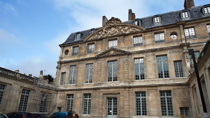 La cour de l'hôtel Salé, qui abrite le musée Picasso, et où on distingue des échaffaudages utilisés lors des travaux, le 4 mars 2014 à Paris