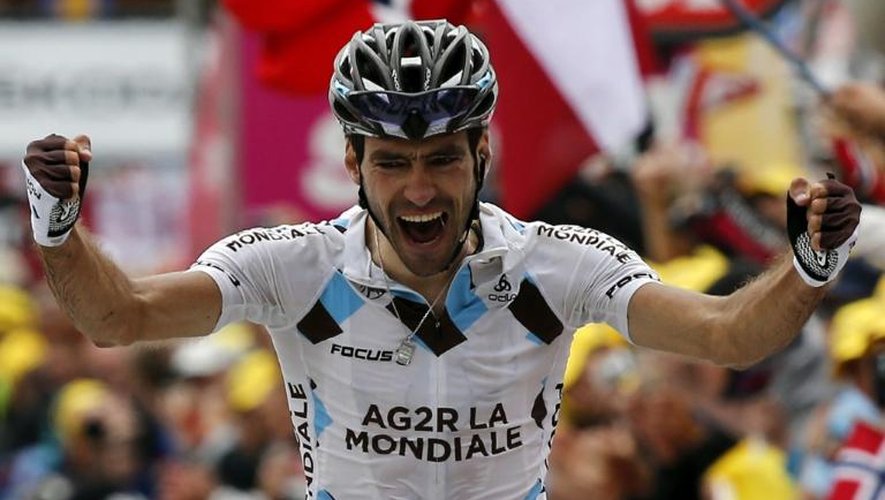Le Français Christophe Riblon célèbre sa victoire lors de la 18e étape du Tour de France, le 18 juillet 2013 à l'Alpe d'Huez