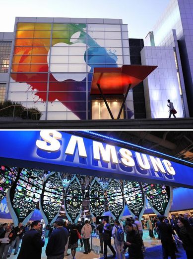 Les logos d'Apple (en haut) et de Samsung