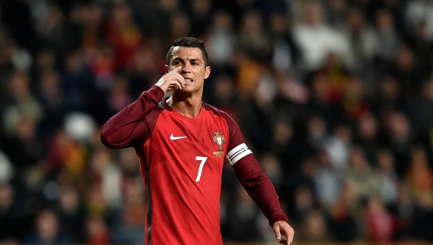 L'attaquant vedette du Portugal Cristiano Ronaldo contre la Bulgarie en amical à Leiria, le 25 mars 2016