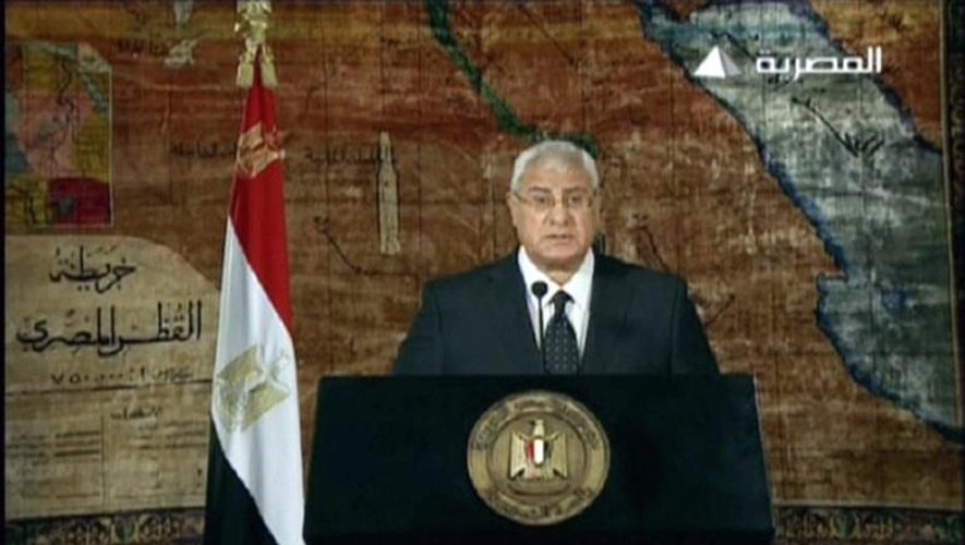 Capture d'écran du président par intérim Adly Mansour lors de son discours, le 18 juillet 2013