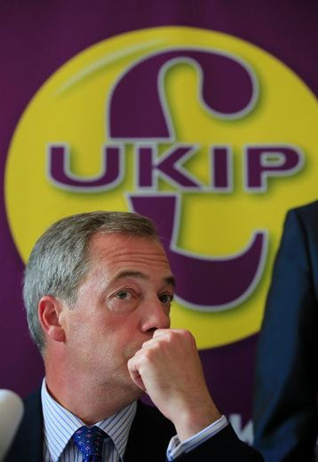 Nigel Farage, dirigeant du parti anti-européen Ukip, le 28 avril 2014 à Portsmouth, dans le sud-est de l'Angleterre