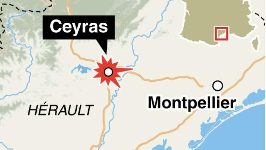 Carte de localisation de Ceyras où deux enfants ont été ensevelis dans un accident