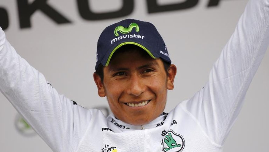 Le Colombien Nairo Quintana, avec son maillot blanc de meilleur jeune, le 18 juillet 2013 à l'Alpe d'Huez
