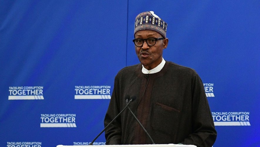 Le président nigérian Muhammadu Buhari, lors d'une conférence anti-corruption à Londres le 11 mai 2016