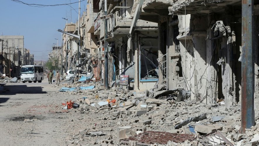 Destructions dans le quartier résidentiel de la ville moderne de Palmyre adjacente au site antique le 31 mars 2016