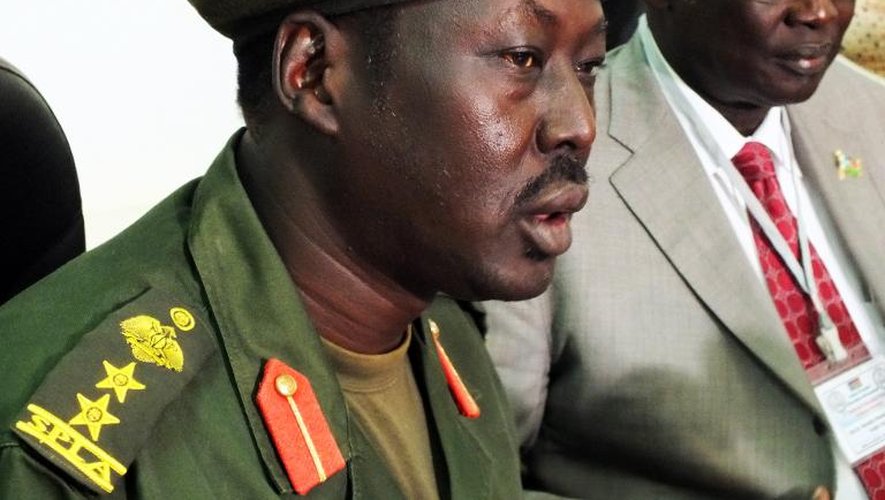 Le colonel Philip Aguer, porte-parole de l'armée sud-soudanaise, le 27 mars 2012 à Juba