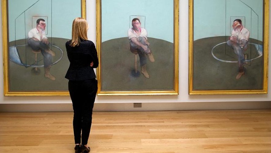 Le triptyque "Trois études pour un portrait de John Edwards" du peintre britannique Francis Bacon, photographié le 11 avril 2014 à Londres, est mis aux enchères en mai à New York