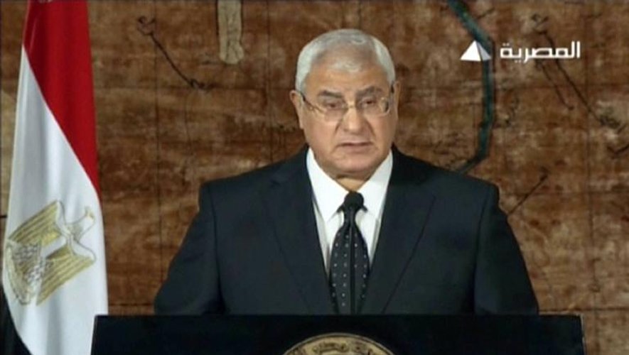 Le président égyptien par intérim Adly Mansour réalise une allocution télévisée, le 18 juillet 2013 au Caire
