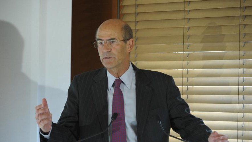 Patrick Kron, le PDG d'Alstom, le 7 mai 2014 lors d'une conférence de presse à Levallois-Perret, près de Paris