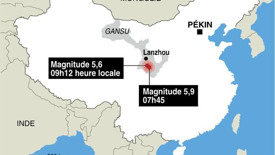 Carte de localisation du séisme en Chine