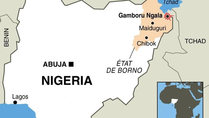 Carte localisant Gamboru Ngala, lieu de l'attaque de Boko Haram, au Nigeria