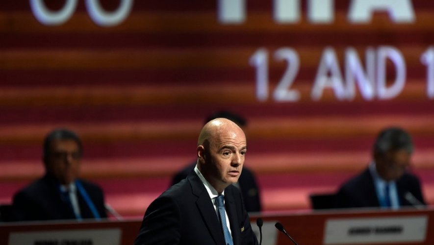 Le président de la Fifa Gianni Infantino s'exprime devant les délégués du 66e congrès de la Fifa à Mexico, le 13 mai 2016