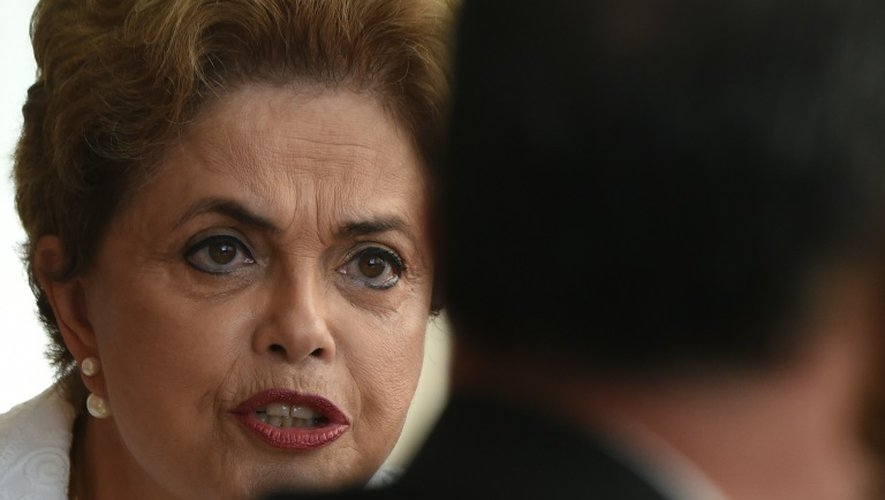 La présidente brésilienne suspendue de ses fonctions Dilma Rousseff, lors d'une conférence de presse au palais Alcorada à Brasilia le 13 mai 2016