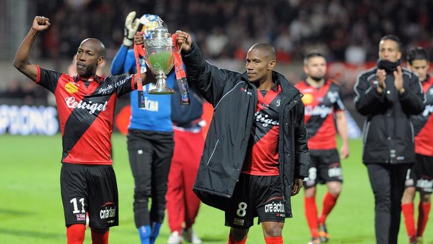 Guingamp, vainqueur de la Coupe de France, s'est imposé facilement face à Toulouse et assuré son maintien en Ligue 1, le 10 mai 2014 au stade du Roudourou