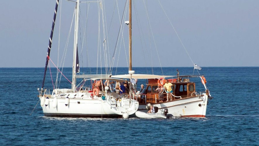 Un navire de militants pro-palestiniens le 26 juin 2015 au départ de Elounda dans le nord de la Crête
