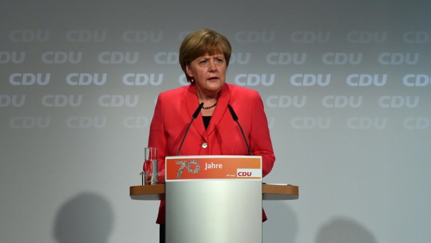 Angela Merkel, le 29 juin 2015 à Berlin pour le 70ème anniversaire de son parti, l'Union chrétienne-démocrate d'Allemagne (CDU)
