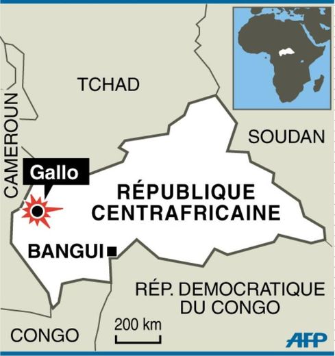 Carte de Centrafrique localisant la ville où a été tuée une journaliste française