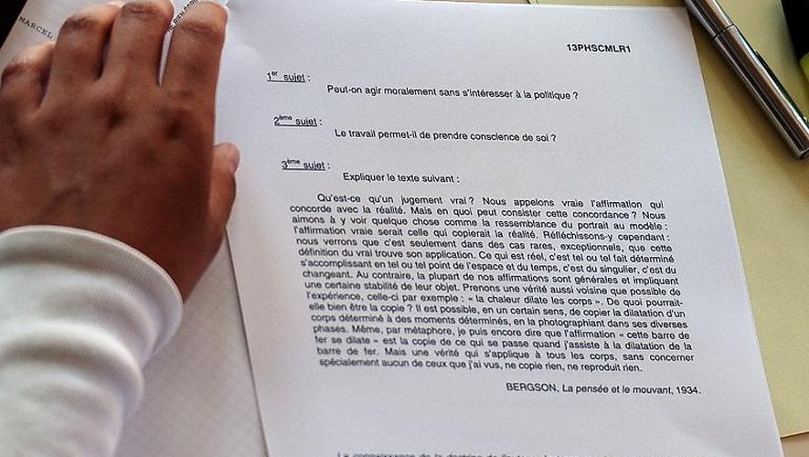 Une copie du sujet de philosophie proposée le 17 juin 2013 aux élèves de terminale, ici au lycée Pasteur de Strasbourg