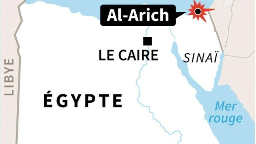 Carte de localisation du secteur d'Al-Arich, dans le Sinaï égyptien, où une série d'attaques simultanées ont été menées contre cinq positions de l'armée