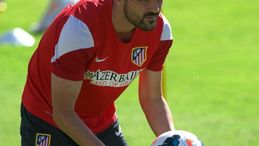 L'Espagnol David Villa, attaquant de l'Atletico Madrid, participe à un entraînement des "Colchoneros", le 16 mai 2014 à Majadahonda près de Madrid
